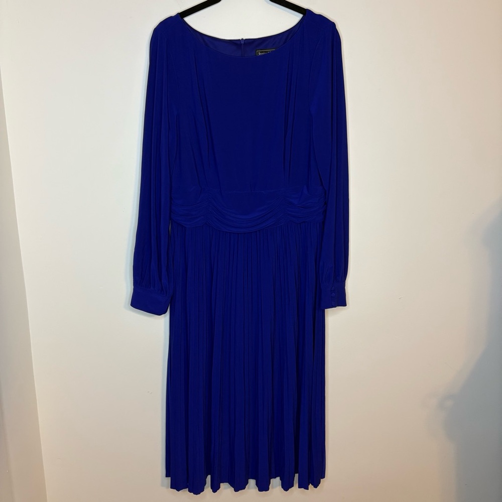 Jessica Howard Modest Elegant Dark Royal Blue Long Sleeve Pleated Dress Size 16 - Picture 1 of 8